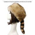 Plush Russian Style Flat Top Hat Winter Mongolian Hat Thicken Plush Raccoon Tail Hat for Adult Teens Keep Warm Hat Wholesale. 