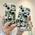 Sroof Case For 11 12 13 14 15 Pro Max Fun and cute green little panda cartoon bow Shockproof Silicone Soft Phone Case Back Cover. 