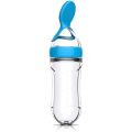 Silicone Squeeze Bottle Spoon Baby Feeding Cereal Rice Supplement with Dispensing Feeder Food Dispensing Spoon, Infant Newborn Toddler Food Supplement Set- 90ml Blue. 