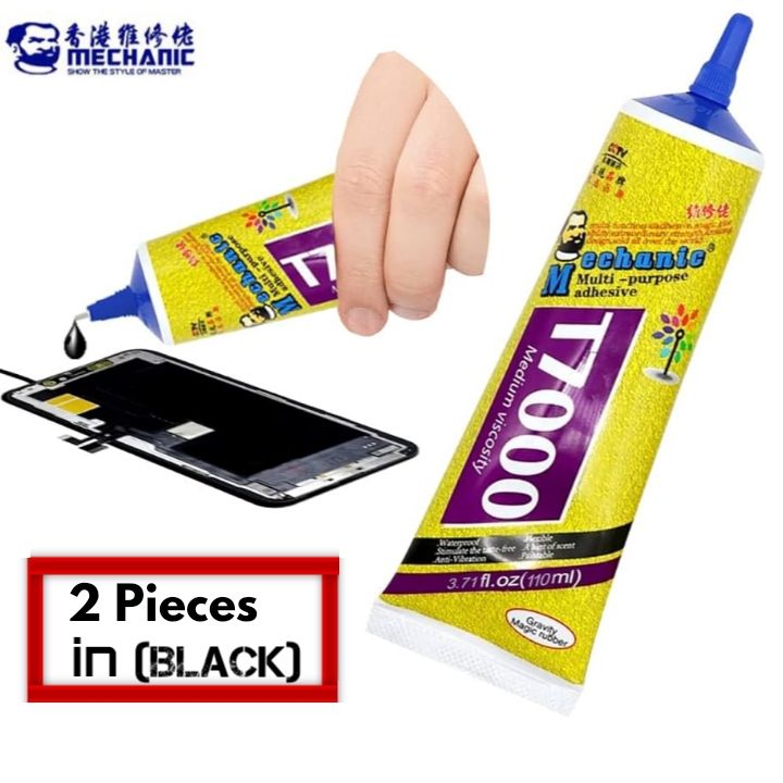 T7000 Mechanic (2-Pieces) Best Quality Super Strong Adhesive Black Glue For Mobile Phone Repairing, Tablet, LCD, Back Panel Fixing, Jewelry, Toy, Stones, Glass, Wood, Flower, Leather, PVC, Handicrafts, Plastic, Metal, T 7000, Black Glue Gum 50ML