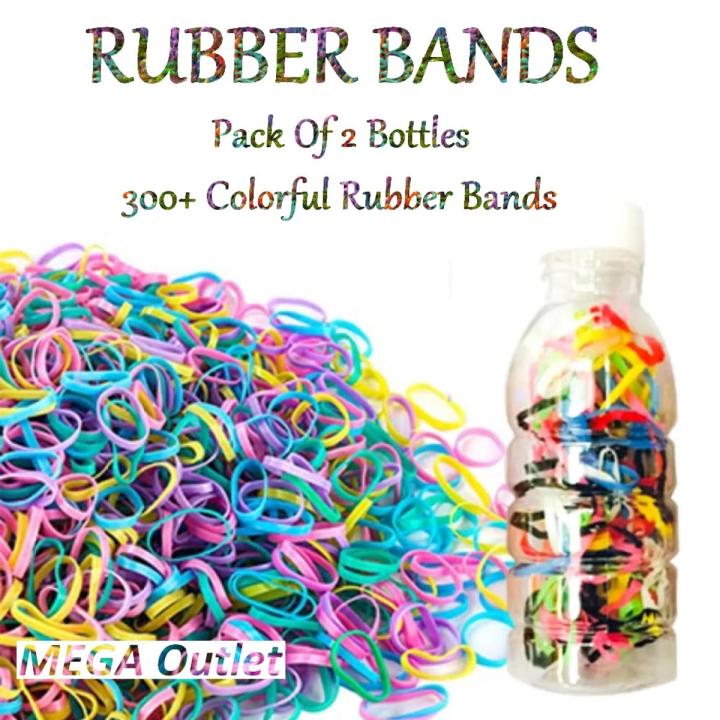 Pack Of 2 Rubber Bands Bottles 300+ Elastic Rubber Bands Pony - Soft Elastic Bands, Premium Quality Rubber Bands for Girls Hair, Braids Hair, Hairstyle And Multipurpose Pony