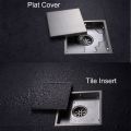 alkhalej Tile Insert : Square Shower Floor Drain with Tile Insert Grate - Made of Sus304 Stainless Steel, 6-inch, Multipurpose, Invisible Look or Flat Cover - Brushed Stainless. 