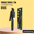 PakJAStore R16S 1.7M Extendable Selfie Stick with Tripod Stand, Adjustable Grip Handle, Wireless Bluetooth, Rechargeable LED Light, and USB Charging - Perfect for Mobile Photography, Video Recording, Vlogging, and Live Streaming with Enhanced Stability. 