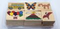 6 PCS THICK WOOD MOUNT RUBBER STAMPS SET. 