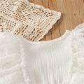 Infant Girls Romper Tutu Skirt, White Fly Sleeves Round Neck Lace One-piece, 0-18 Months. 