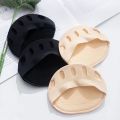 2Pcs Five Toes Forefoot Pads for Women, Cotton High Heel Insoles, Foot Pain Relief, Shock Absorbing, Stretchable Size, Black/Beige. 