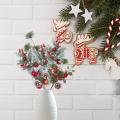 Red Berry Stems Artificial Pine Picks for Wedding Garden Christmas Tree Filler Decorations 2 Pack. 