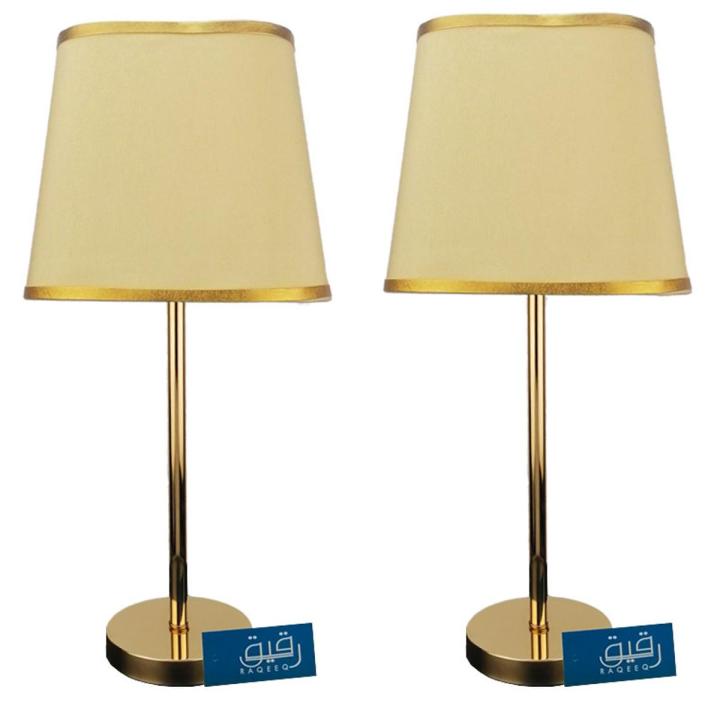 Pair of Golden Steel Table Lamps For Bedroom, Pair of Metalic Lamps  with Rhombus Shades for Table Decor - Raqeeq