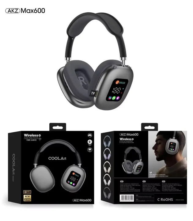 AKZ MAX600 Wireless Headphones BT 5.4 – LED Digital Screen, HiFi Sound ...