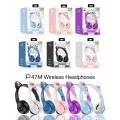 P47 wireless headset HiFi bass Bluetooth headphone cute cat ear earphone stereo foldable audio MP3 adjustable headable music headphone with mic for all smart phones. 