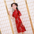 Kidlove Girls Short-sleeved Cheongsam Dress Comfortable Breathable Button Collar Low Split Design Chinese Traditional Costume For School Party. 