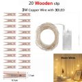 LED Photo Clip String Fairy Lights Battery Operated 3M 20 Wooden Clips - Photos Hanging Fairy Lights for Room Decoration. 
