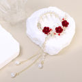 Ladies Vintage Red Rose Hairpin Hair Claw Elegant Fashion Headdress Women Back Hair Tassel Hairpin Headwear Accessories 1Pcs. 
