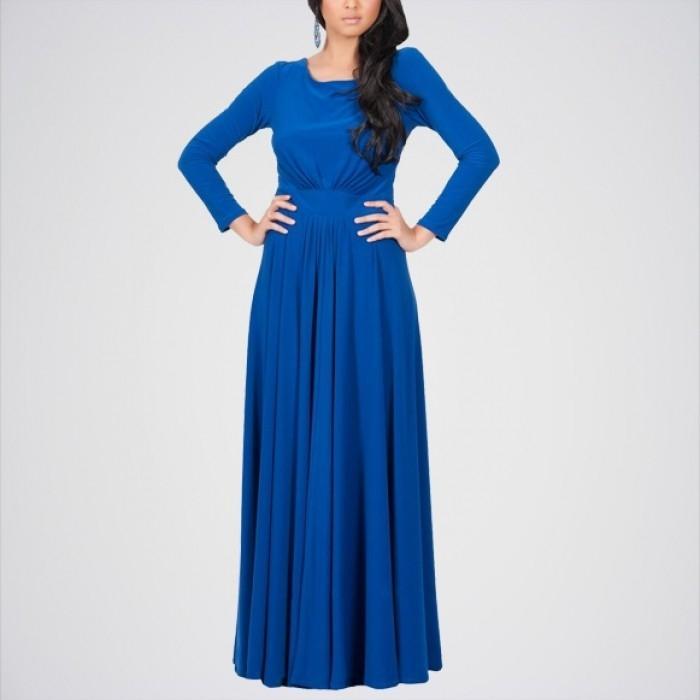 Women's Designer Round Neck Long Sleeve Maxi Dress DRS-K134R