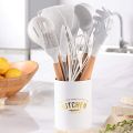 12 PCS Kitchen Silicone Spatula Utensil Set,Safe Silicone Cooking Utensils Set For Home or Picnic,Wooden Handle Protects Hands. 