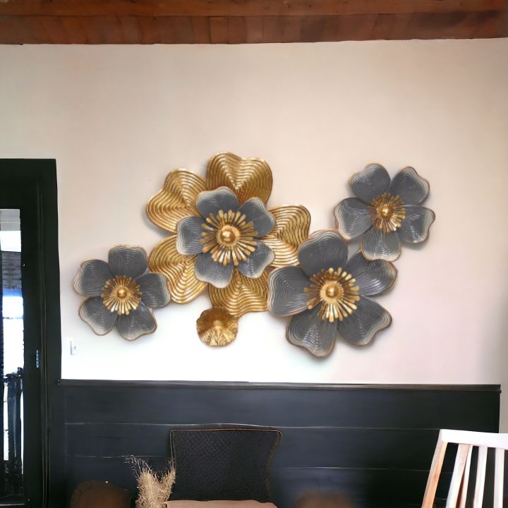 Home Decor, Metal Wall Art Leaves, Modern Large Wall Sculptures Gold Flower Blooming Art, Handmade 3D Wall Hanging Artwork Decoration for Living Room Bedroom Luxury Kitchen