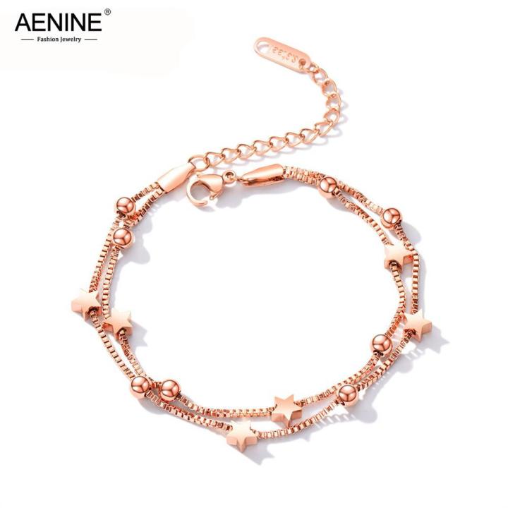 【beauty code】Aenine Fashion Rvs Ster Bal Chain Link Armbanden Voor Rose Kleur Double Layer Armband AB17099