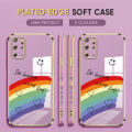 (Free Lanyard) Luxury 6D Plating Case for Samsung Galaxy S20 Plus Back Cover Cartoon Rainbow Side Pattern Soft Silicone Square Phone Cases. 