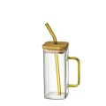Square Glass Mug 400ml With Lid and Straw Breakfast Milk Cup Microwave Safe Transparent Coffee Mug Drinkware Glass. 