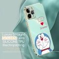 Hontinga for OPPO A54/A54 2021 Back Cover（Free Lanyard）Luxury 6D Plating Grinning Cartoon Cat Side Pattern Case Soft Silicone Square Mobile Cover. 