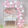 Pink Happy Birthday Arch Decoration Set With Pink Happy Birthday banner and Pink White Balloons. 