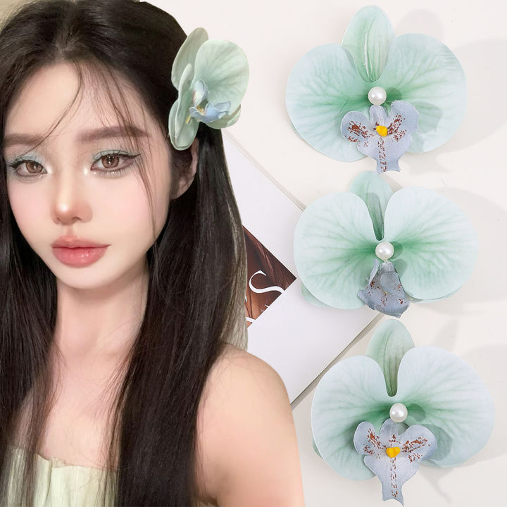 Elegant and Gentle Butterfly Orchid Head Flower Hair Clips Female Mori Atmosphere Sense of The Seaside Holiday Photo Bangs Clip