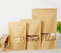 Pack of 3 Natural Kraft paper Stand up pouch Zipper bags with Window brown color. 