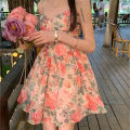 Sleeveless Dress Women Floral A-line Elegant French Style Summer Dresses. 