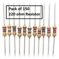 Pack of 150 - Resistor 220 ohm resistors 1/4W. 