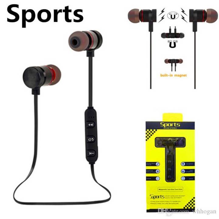 Sports Sound Stereo Wireless Bluetooth Headset Music Movement Magnetic Suction Earphone WITH MIC Magnetic Handfree Handsfree Sports Handfree Daraz.pk