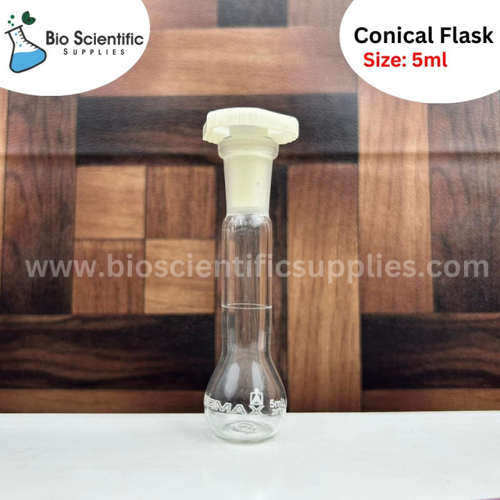 Volumetric Flask, 5ml – Clear-Fitted with Polypropylene Stopper - Class A, Tolerance ±0.10 ml - White Graduation Mark - Borosilicate Glass –NORMAX