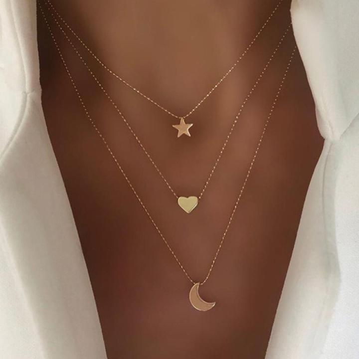Heart Pendant Vintage Necklace Chain Aesthetic Moon Jewelry To Girlfriend Women's Neck Accesories For