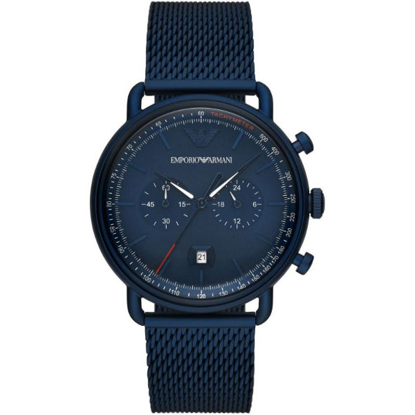 Emporio Armani Aviator Navy blue Mesh Bracelet Navy Blue Dial Chronograph Quartz Watch for Gents - AR11289