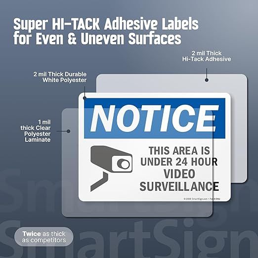 Primax Cctv Label 5 x8 inch “Notice - This Area Is Under 24 Hour Video Surveillance” CCTV ...