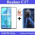 Realme C17 Full Black 9D10D11D21D5D6D Tempered Glass Edge to Edge Full Glue Screen Protector + Back Camera 9H Gorilla Flexible Protector For Realme C17. 