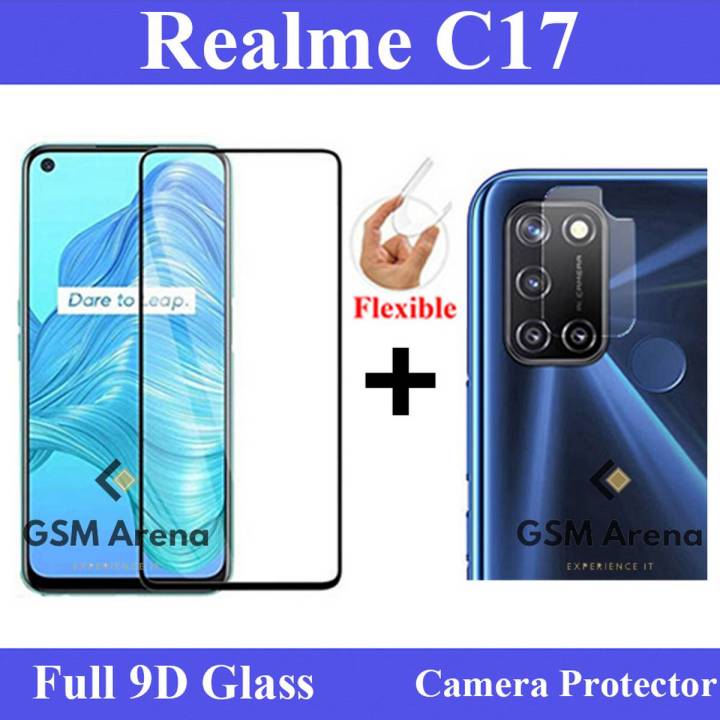 Realme C17 Full Black 9D10D11D21D5D6D Tempered Glass Edge to Edge Full Glue Screen Protector + Back Camera 9H Gorilla Flexible Protector For Realme C17