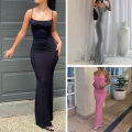 ECHIDNA Long Dress Body-Shaping Solid Color Spaghetti Strap Lady Bodycon Dress. 