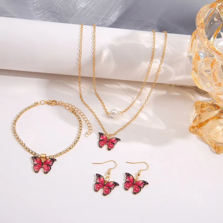 4PCS%20Jewelry%20Set%20for%20Girls%20Butterfly%20Necklace%20Earrings%20Bracelet%20Jewelry%20for%20Women,%20Oil%20Drop%20Chain%20Pendant%20Female%20Gifts%20-%20Image%203