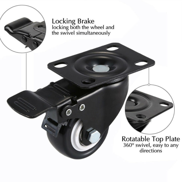 4Pcs%202%20inchin%20Heavy%20Duty%20Swivel%20Caster%20Wheels%20with%20Safety%20Dual%20Locking%20and%20Polyurethane%20Foam%20No%20Noise%20Wheels,%20Load%20Bearing%202inch%20Wheels%20-%20Image%203