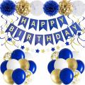 Happy Birthday Golden & Blue Theme set ( Including Birthday Banner + 30 Balloons )+5 Pc Filled Confetti balloons Birthday & Party Items Birthday Themes -Birthday Decoration -Birthday Theme For Boy/Girl -Birthday Accessories & Party Celebrations. 