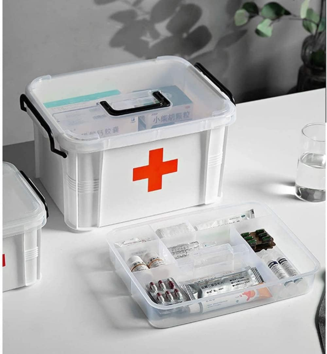 First Aid Box High Quality Imported Item Best For School, House And Office Medical Kit Home Portable Medical Boxes Transparent Plastic Medicine Pills Storage Box Organizer