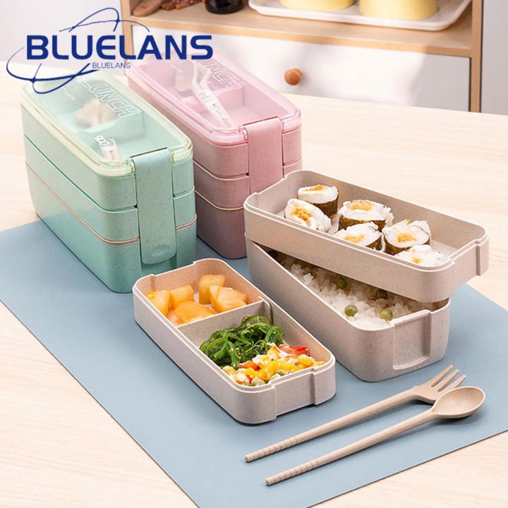 Lunch Box Large 3-layer Bento Box with Fork Spoon Perfect for School Office Lunches 1000ml Capacity