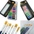 Bumper offer 1 Brushes Pack + Solid Water Color Watercolor Paint Set With Black Tin Box 24 color set artist transparent water color. 