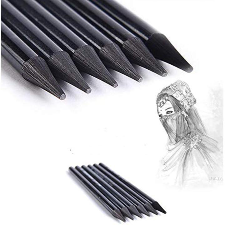 Set of 6 - Soft Medium and Hard Drawing Woodless Charcoal Pencils for Sketching, Shading, Beginners & Journaling - Black Charcoal Pencil for Drawing, Writing, Shading, Coloring, Soft Pencil No Wood, Gift for Artist, Hobbyist, Beginner