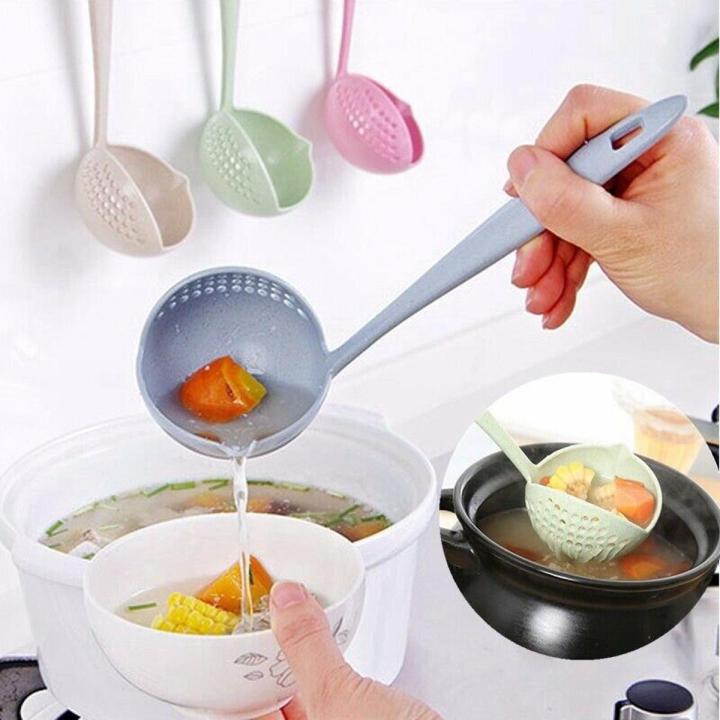 2 in 1 Big Soup Spoon Long Handle Scoop Creative Ladle Strainer Spoon Cooking Tools Kitchen Accessories Strainers Kitchen Tools