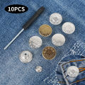 10Pcs/Set Alloy Jeans Screw Button Detachable Snap Fastener Pants Pins Nail Free Jeans Adjustable Waist Buckles Sewing Buttons Set. 