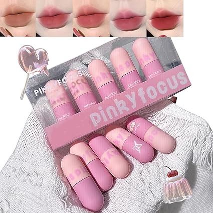 Pinky Focus Set of 5 Colors Matte Capsule Shaped Lipstick Long Lasting Waterproof Velvet Lipstick