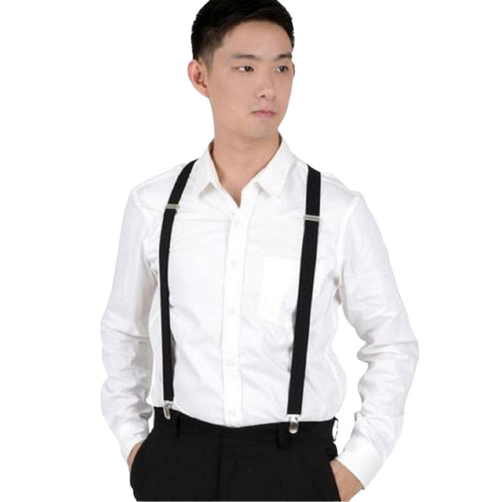 Stretchable Black Suspender Gallus For Boys
