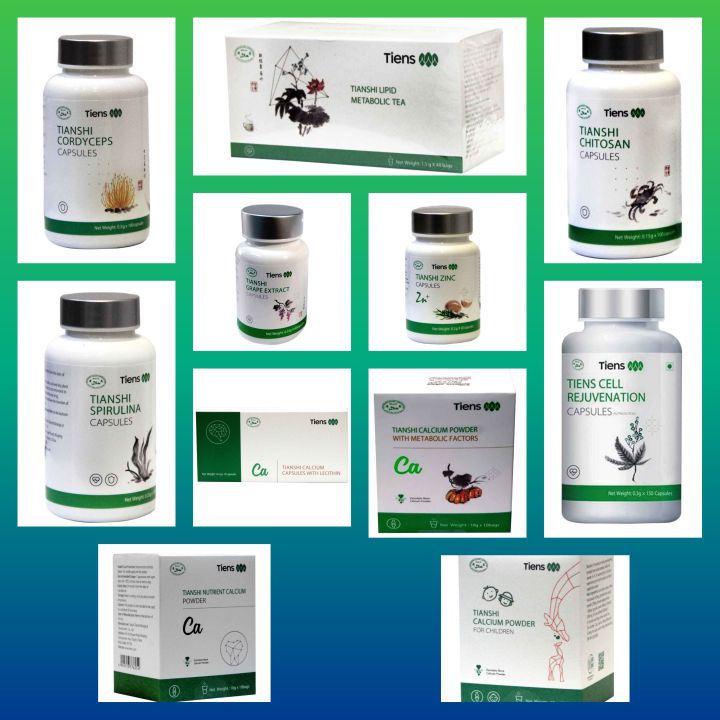 TIENS all calcium, chitosan, zinc , spirulina, cell rejuvenation, grapes extract, metabolic tea, cordyceps