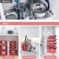 8-Tier Large Capacity Pot & Pan Organizer with Adjustable Lid Holders - Versatile Kitchen Storage Solution for Countertops and Cabinets, Durable Metal Construction. 